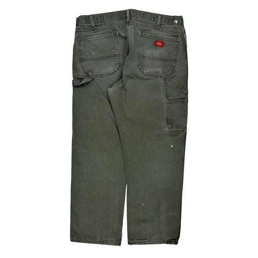 Painted Dickies Carpenter Trousers - 36W 29L Green Cotton