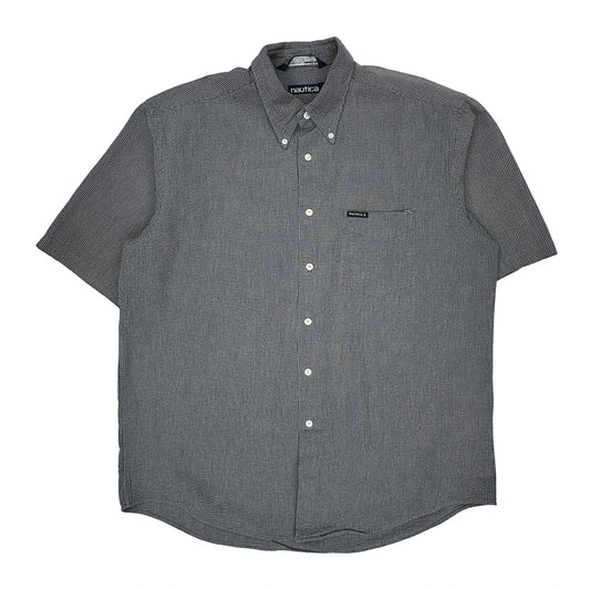 Nautica Checked Short Sleeve Shirt - Large Grey Cotton