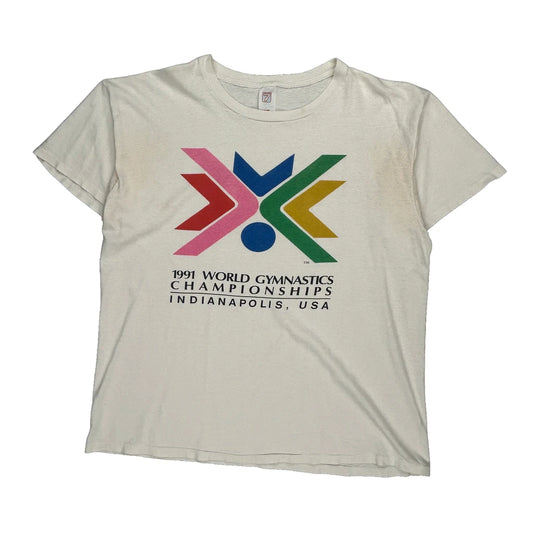 1991 World Gymnastics Championships Logo 7 Single Stitch T-Shirt - XL White Cotton