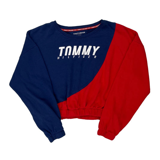 Tommy Hilfiger Cropped Sweatshirt - Large Blue Cotton
