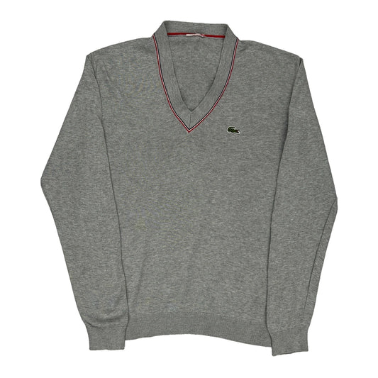 Lacoste V-Neck Jumper - Medium Grey Cotton Blend