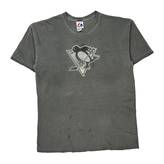 Pittsburgh Penguins Majestic Nhl T-Shirt - Large Grey Cotton