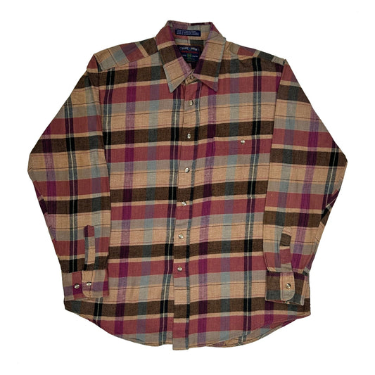 Vintage Members Only Checked Flannel Shirt - Medium Multicoloured Cotton