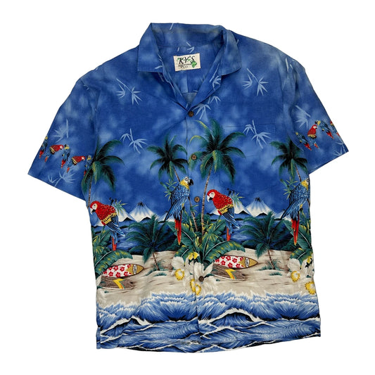 Made In Hawaii USA Kahala Graphic Hawaiian Shirt - Large Blue Cotton