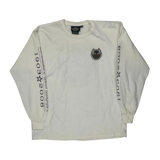 105Th Anniversary Harley Davidson Graphic Long Sleeve T-Shirt - Large Cream Cotton