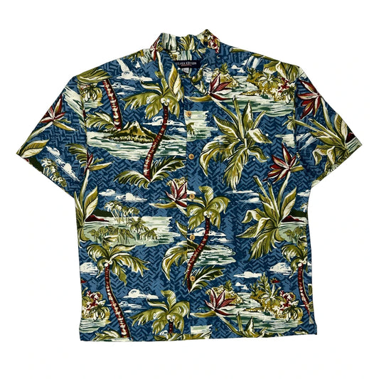 Quiksilver Floral Hawaiian Shirt - Large Blue Cotton