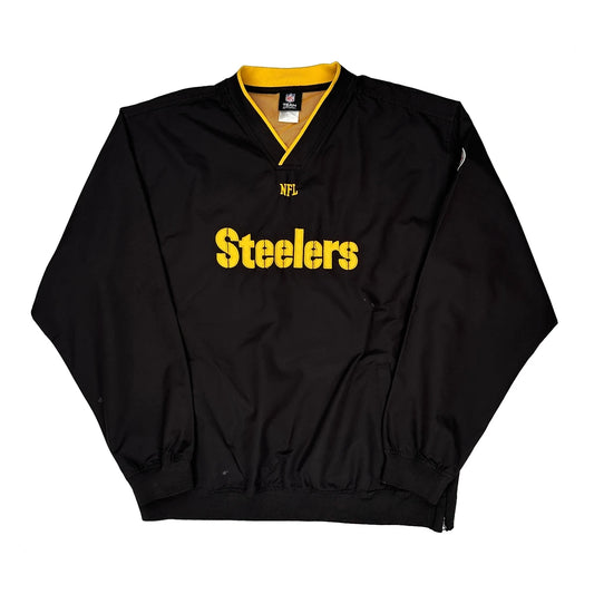 Vintage Steelers Nfl Windbreaker - Large Black Polyester