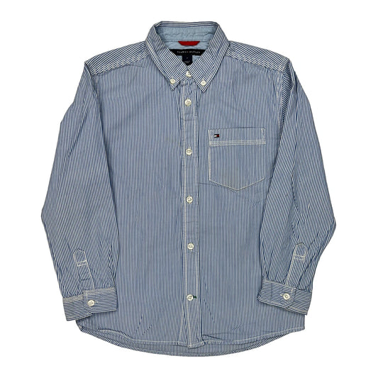 Age 7 Tommy Hilfiger Striped Shirt - Small Blue Cotton