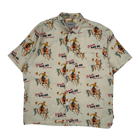 Black Jack Carhartt Graphic Hawaiian Shirt - Large Cream Cotton