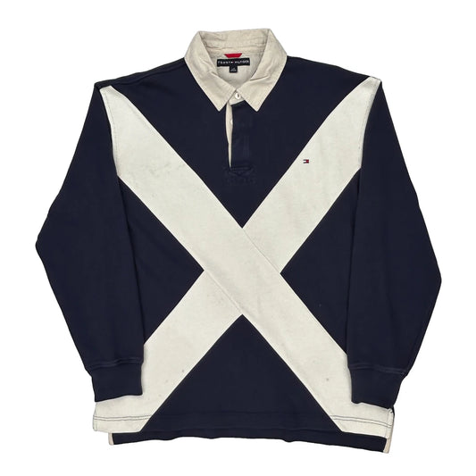 Tommy Hilfiger Striped Rugby Shirt - Large Cream Cotton