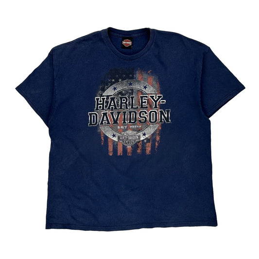 Alcatraz Harley Davidson Graphic T-Shirt - 2XL Blue Cotton