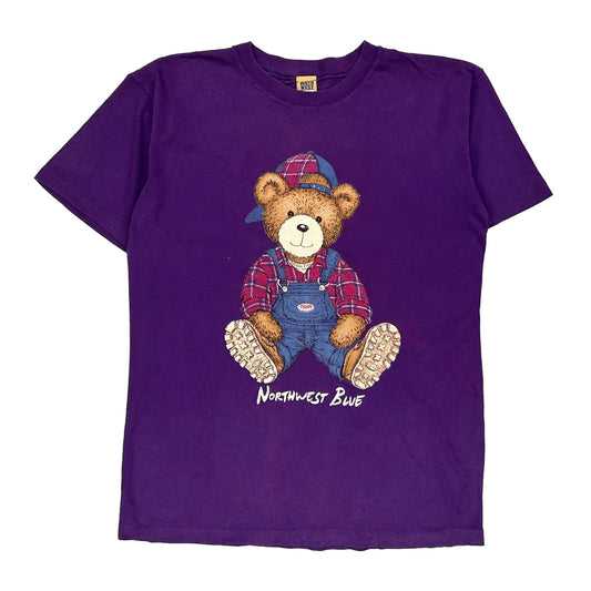 Teddy Bear Northwest Blue Single Stitch T-Shirt - Large Purple Cotton