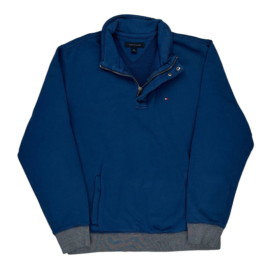 Tommy Hilfiger 1/4 Zip - Large Blue Cotton Blend