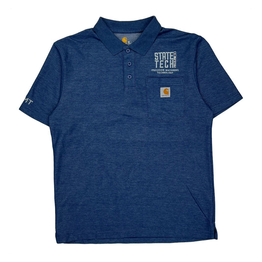 Vintage Carhartt Polo Shirt - Medium Blue Polyester Blend