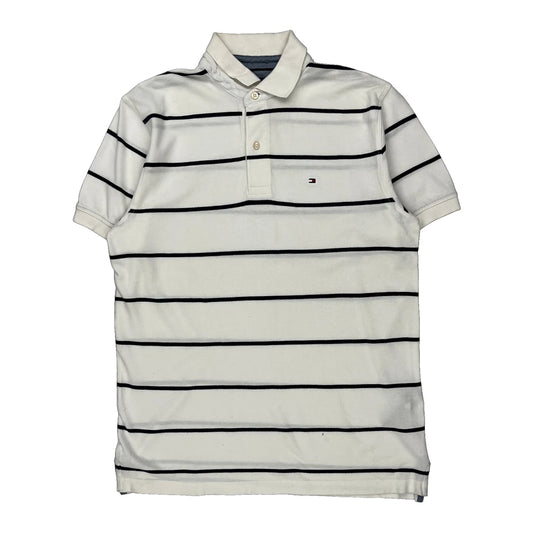 Tommy Hilfiger Striped Polo Shirt - Medium White Cotton