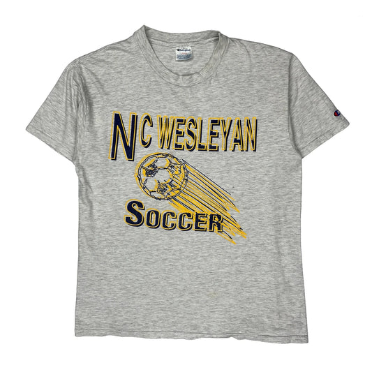 Vintage Nc Wesleyan Soccer Champion Graphic T-Shirt - Large Grey Cotton Blend