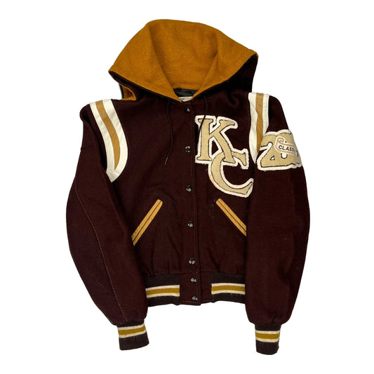 Made In USa Kennedy Cougars Delong Varsity Jacket - Large Burgundy Wool