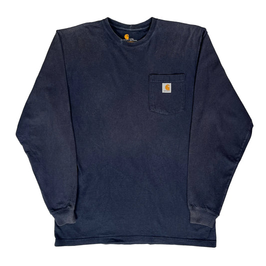 Carhartt Long Sleeve T-Shirt - Large Navy Cotton