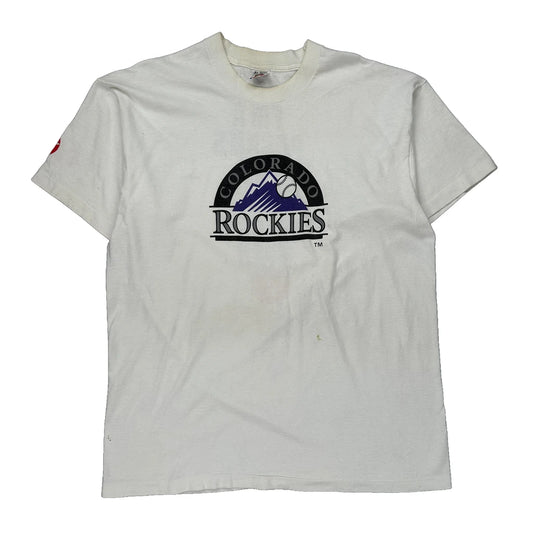 Colorado Rockies Fruit Of The Loom Single Stitch T-Shirt - XL White Cotton