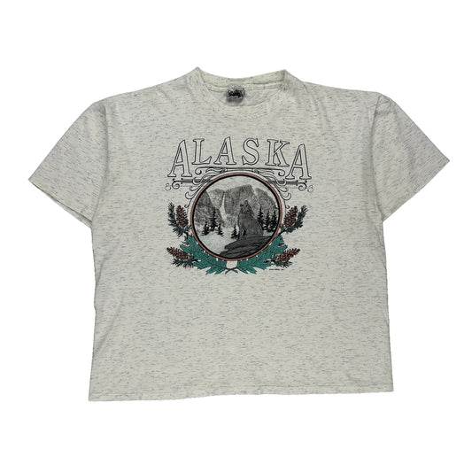 Single Stitch Alaska Oneita Graphic T-Shirt - XL Grey Cotton
