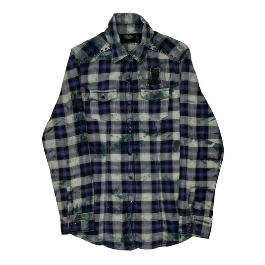 Harley Davidson Checked Flannel Shirt - Small Green Cotton