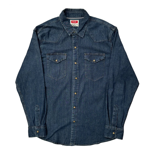Selvedge Wrangler Pearl Snap Western Denim Shirt - Large Blue Cotton