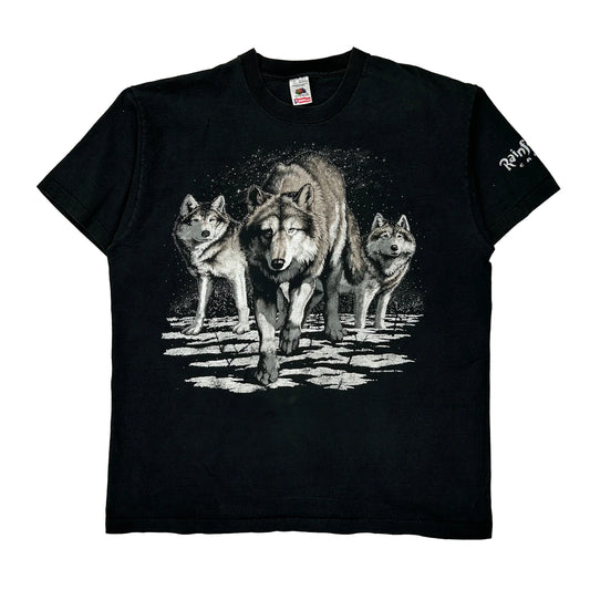 Wolf Pack Fruit Of The Loom Single Stitch T-Shirt - XL Black Cotton