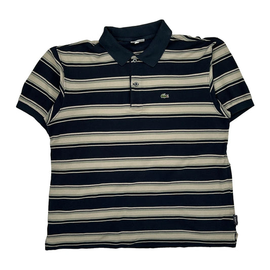 Lacoste Striped Polo Shirt - Large Beige Cotton