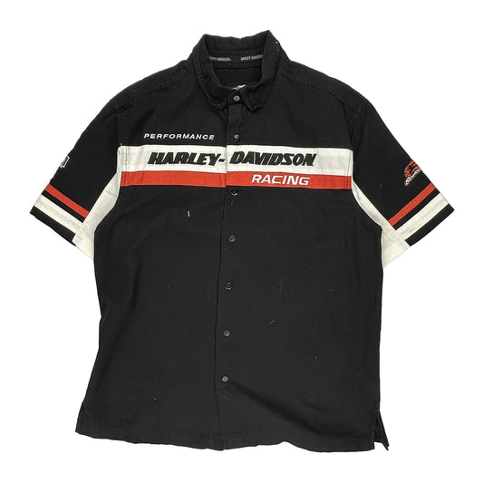 Racing Harley Davidson Graphic Short Sleeve Shirt - Large Black Cotton