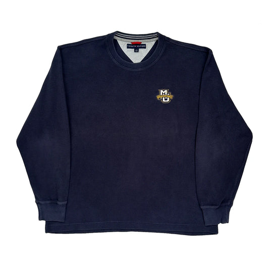 Mu Logo Tommy Hilfiger College Jumper - Large Navy Cotton