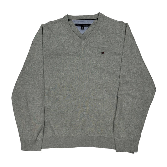 Tommy Hilfiger V-Neck Jumper - XL Grey Cotton