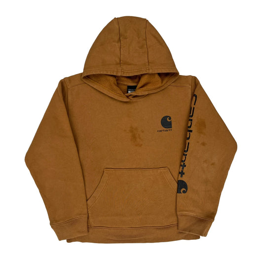Age 10-12 Carhartt Spellout Hoodie - Medium Brown Cotton