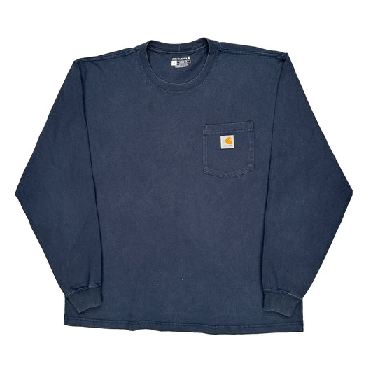 Carhartt Long Sleeve T-Shirt - Large Navy Cotton
