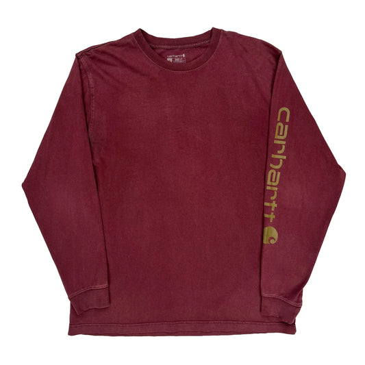 Carhartt Long Sleeve T-Shirt - Large Burgundy Cotton