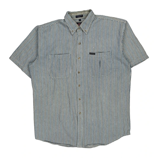 Dickies Striped Short Sleeve Shirt - Large White Cotton