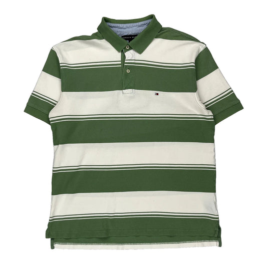 Tommy Hilfiger Striped Polo Shirt - Large Green Cotton