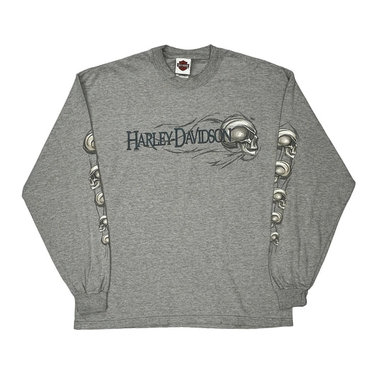 Bossier City Harley Davidson Graphic Long Sleeve T-Shirt - XL Grey Cotton Blend