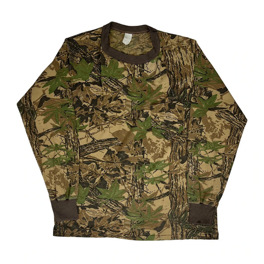 Vintage Unbranded Camo Long Sleeve T-Shirt - Small Khaki Cotton