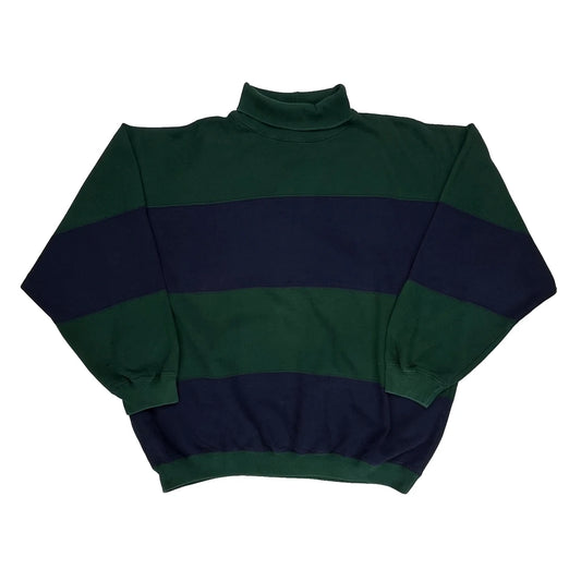 90S Gap Striped Roll Neck Sweatshirt - XL Green Cotton