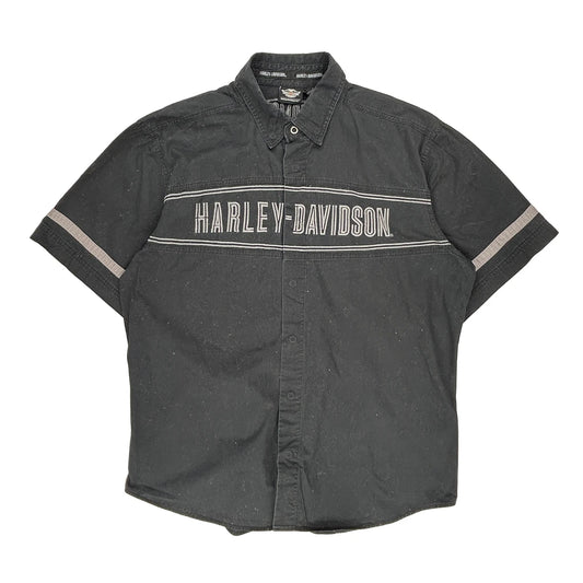 Hdmc Harley Davidson Spellout Short Sleeve Shirt - XL Grey Cotton