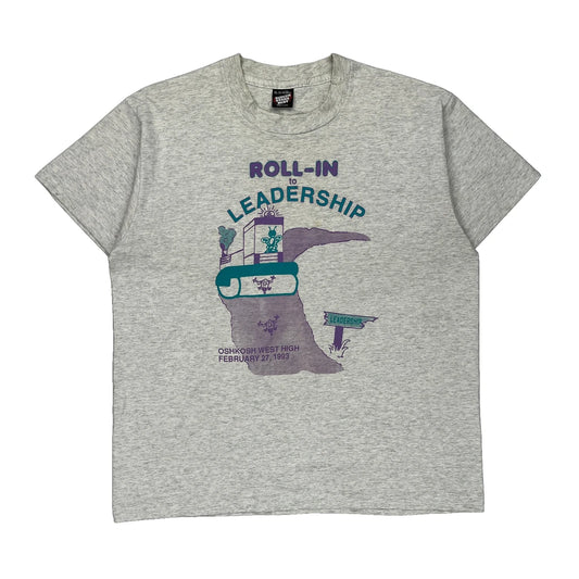 Single Stitch Screen Stars Graphic T-Shirt - XL Grey Cotton Blend