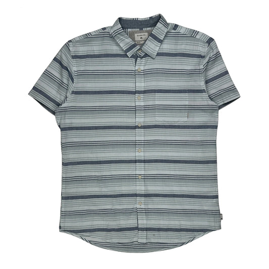 Quiksilver Striped Short Sleeve Shirt - Large Blue Cotton