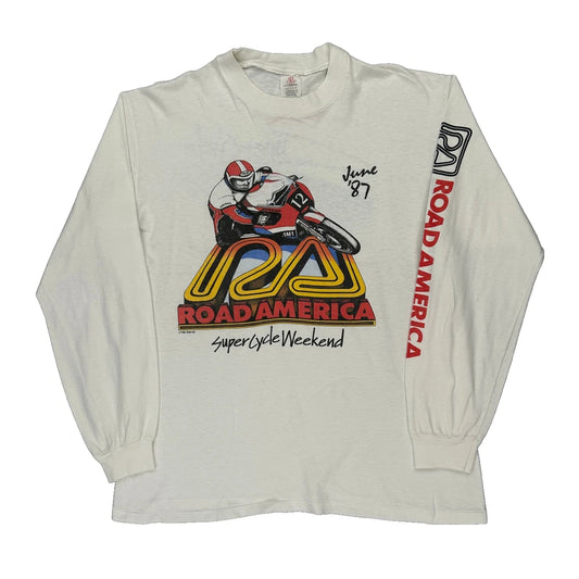 Road America Supercycle Weekend Unbranded Graphic Long Sleeve T-Shirt - Large White Cotton