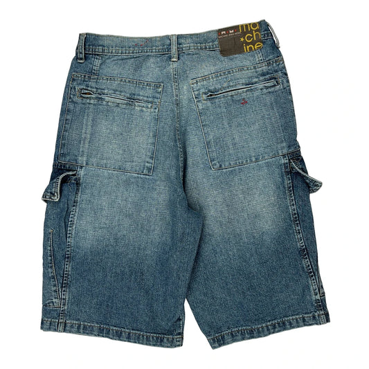 Machine Cargo Denim Shorts - 30W 11L Blue Cotton