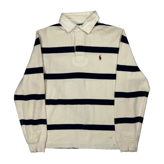 Polo By Ralph Lauren Striped Rugby Shirt - Medium Cream Cotton