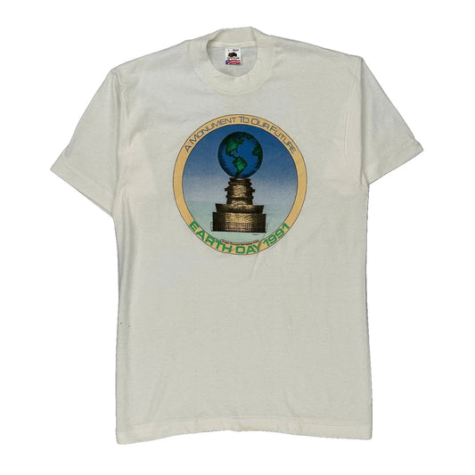 Earth Day 1991 Fruit Of The Loom Single Stitch T-Shirt - Large White Cotton