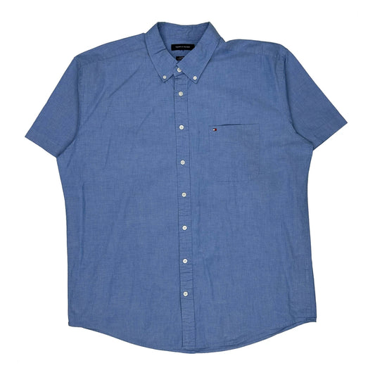 Vintage Small Logo On Chest Pocket Tommy Hilfiger Short Sleeve Shirt - 2XL Blue Cotton