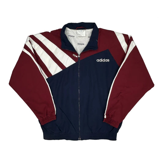 Adidas Striped Track Jacket - Large Burgundy Polyester