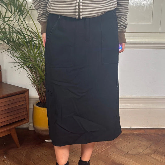 Vintage black Seventy Midi Skirt - womens 30" waist