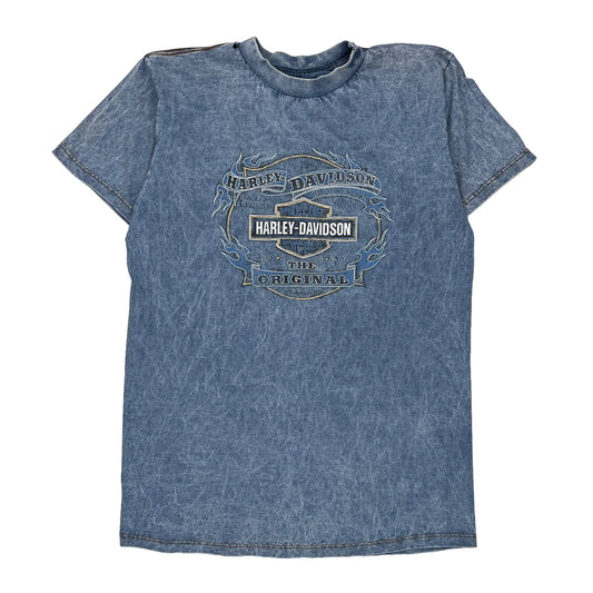 Harley Davidson Graphic T-Shirt - Medium Blue Cotton